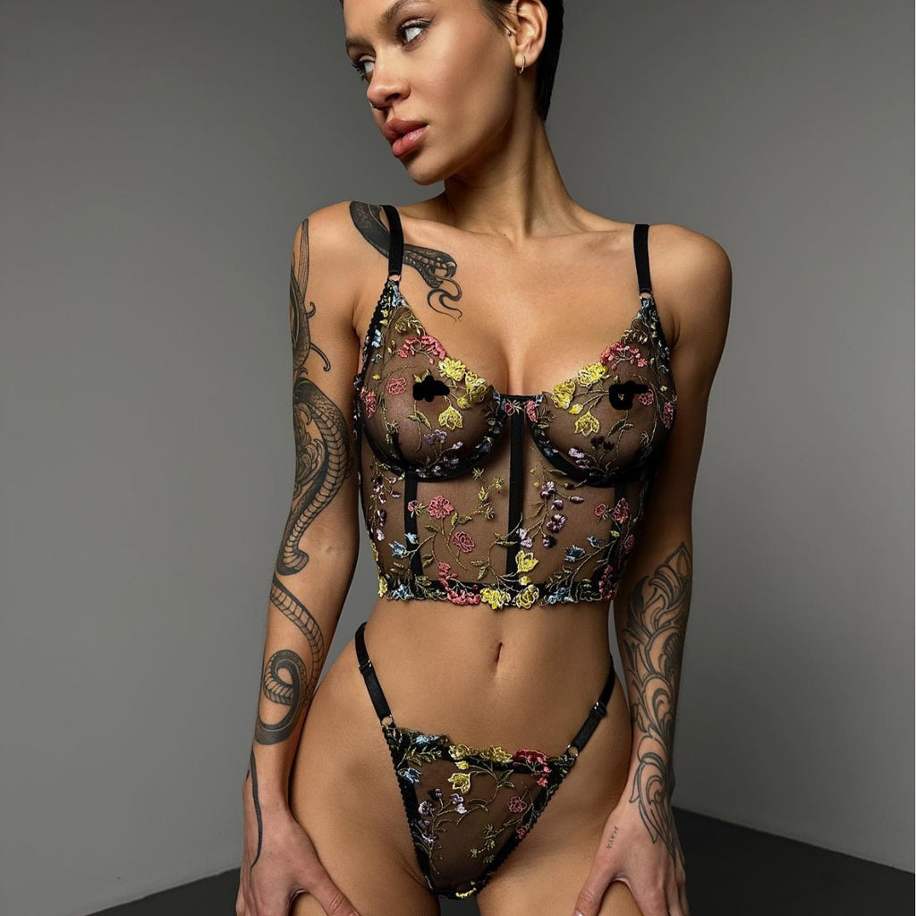 Grace · HZ IN-35 — floral-embroidered lace set