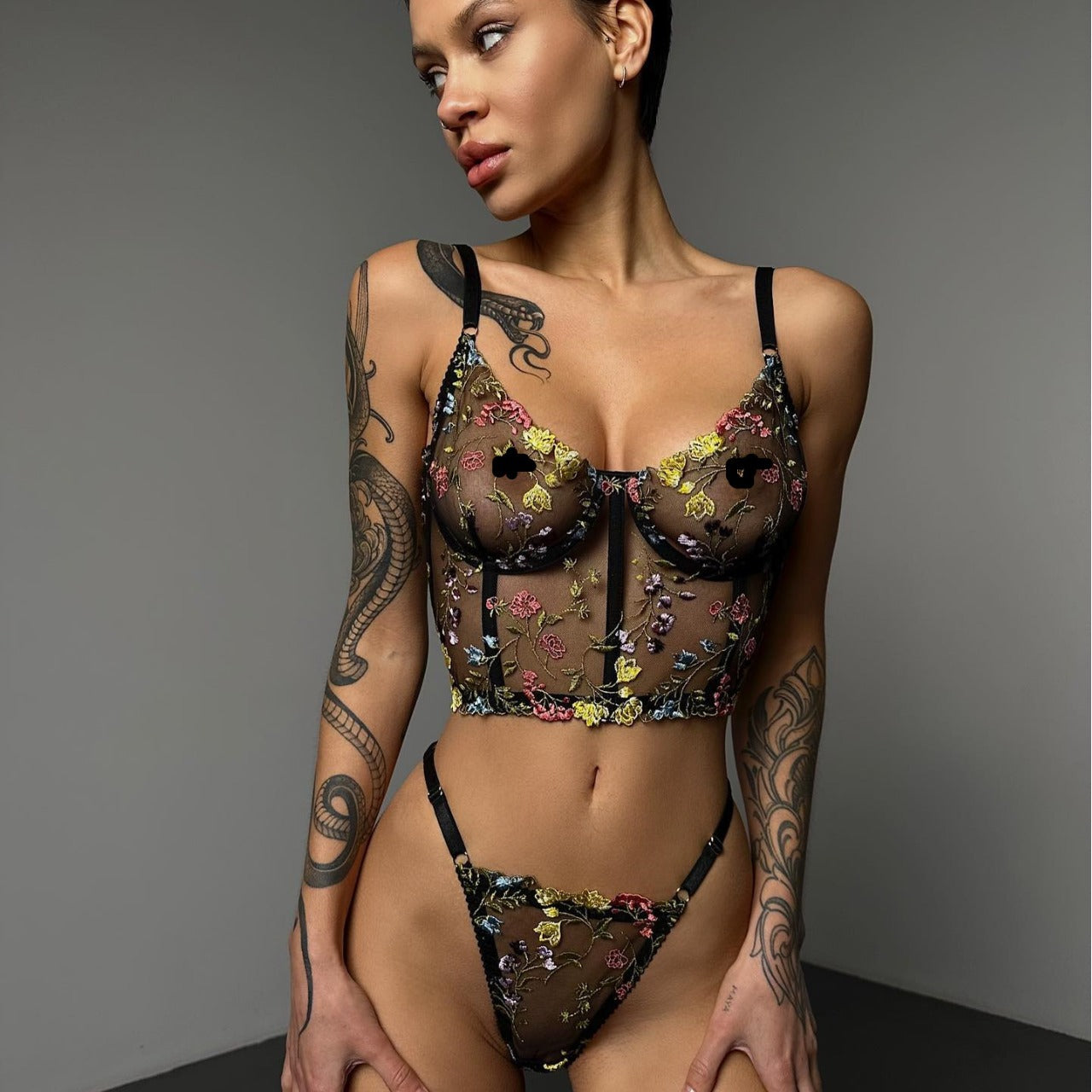 Grace · HZ IN-35 — floral-embroidered lace set