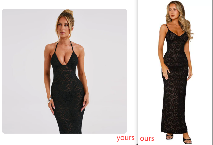 Symi · HZ SD-22 — lace-trim halter maxi