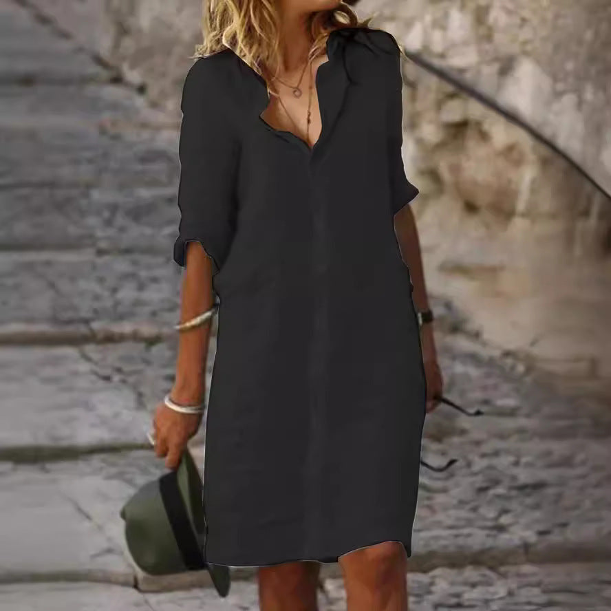 Antibes · HZ SD-02 — loose linen-blend shirt dress