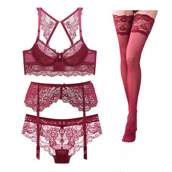 Léonie · HZ IN-203 — beauty-back lace bra & brief set