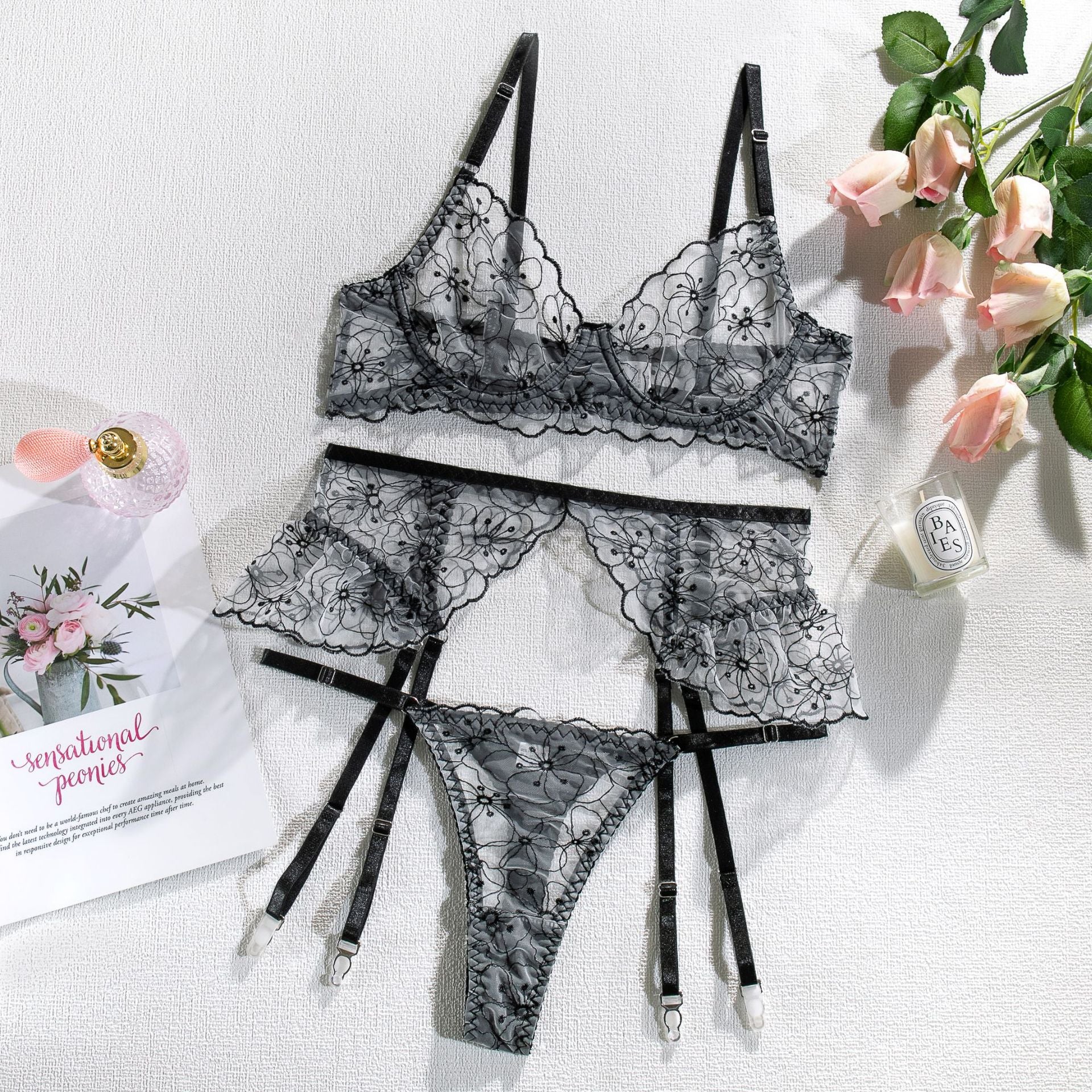 Blush · HZ IN-32 — sheer lace lingerie set