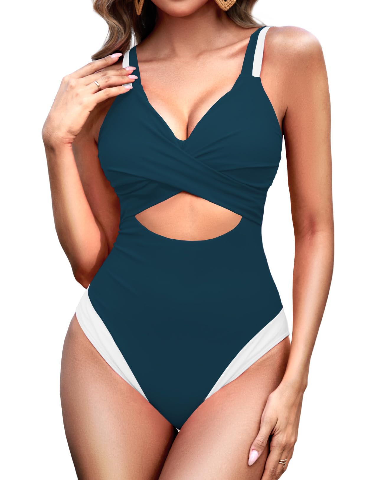 Cannes · HZ SO-13 — twist-front colour-block one-piece