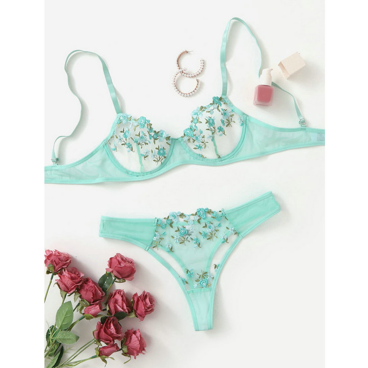 Belle · HZ IN-17 — embroidered lace bra & brief set