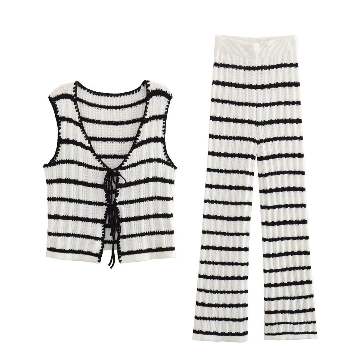 Calcaire · HZ BD-18 — tie-front knit cardigan & wide-leg lounge set