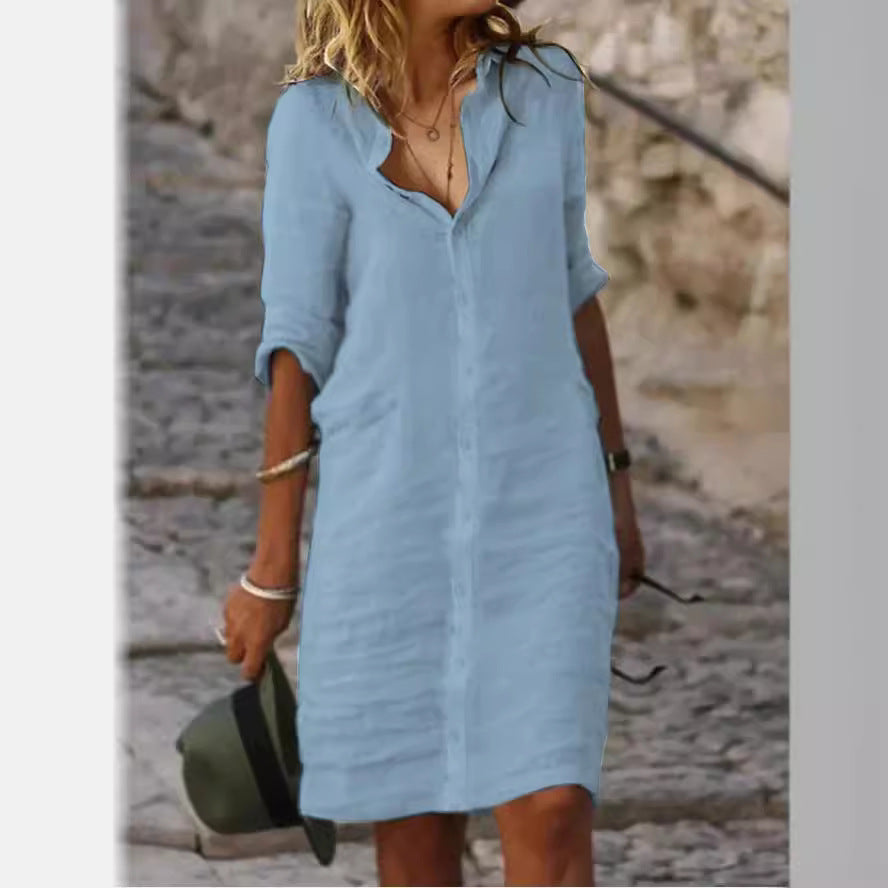 Antibes · HZ SD-02 — loose linen-blend shirt dress