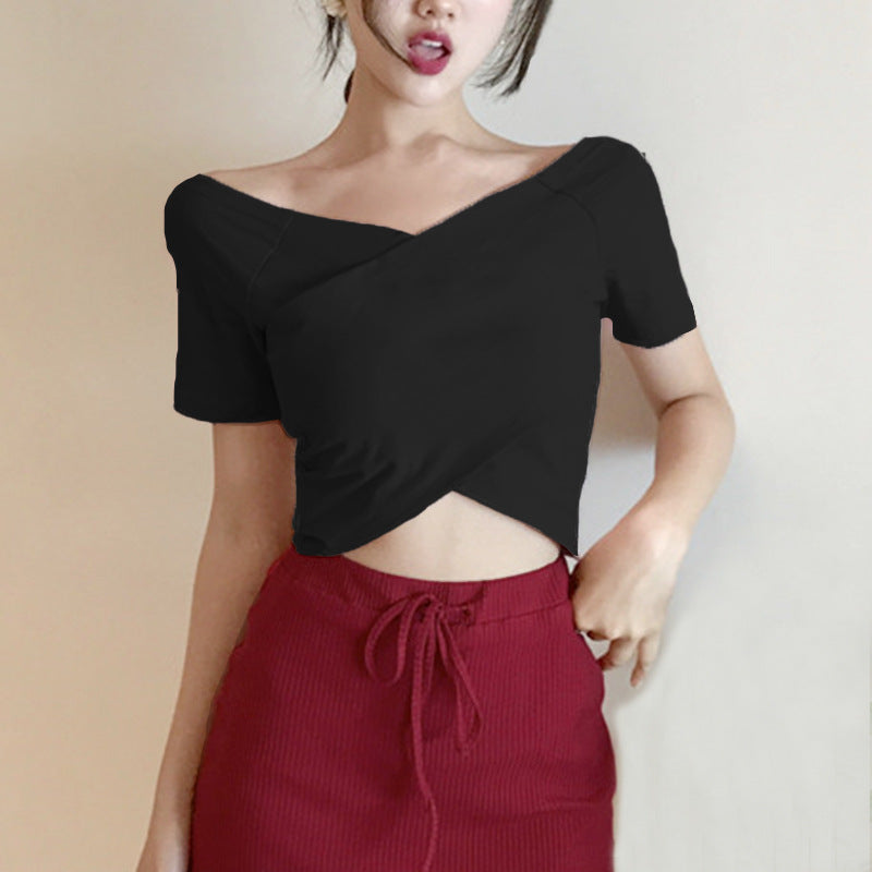 Sable · HZ TP-01 — V-neck wrap crop tee