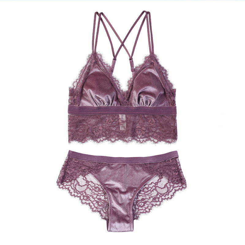 Ivoire · HZ IN-31 — velvet-trim lace bralette set