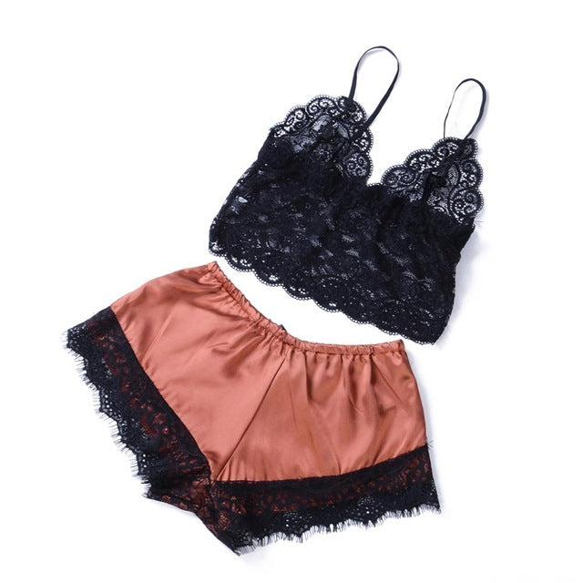 Noir · HZ IN-42 — satin bra & shorts set