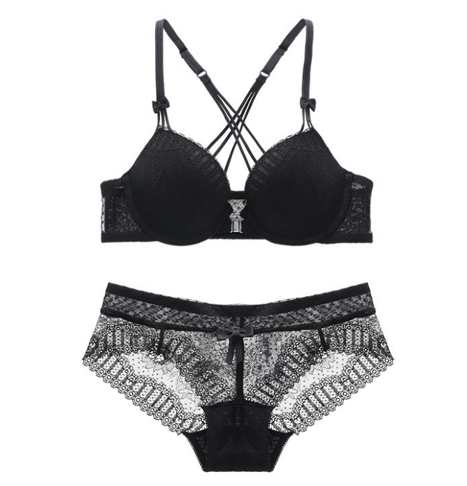 Rouge · HZ IN-11 — cross-back deep-V lace set