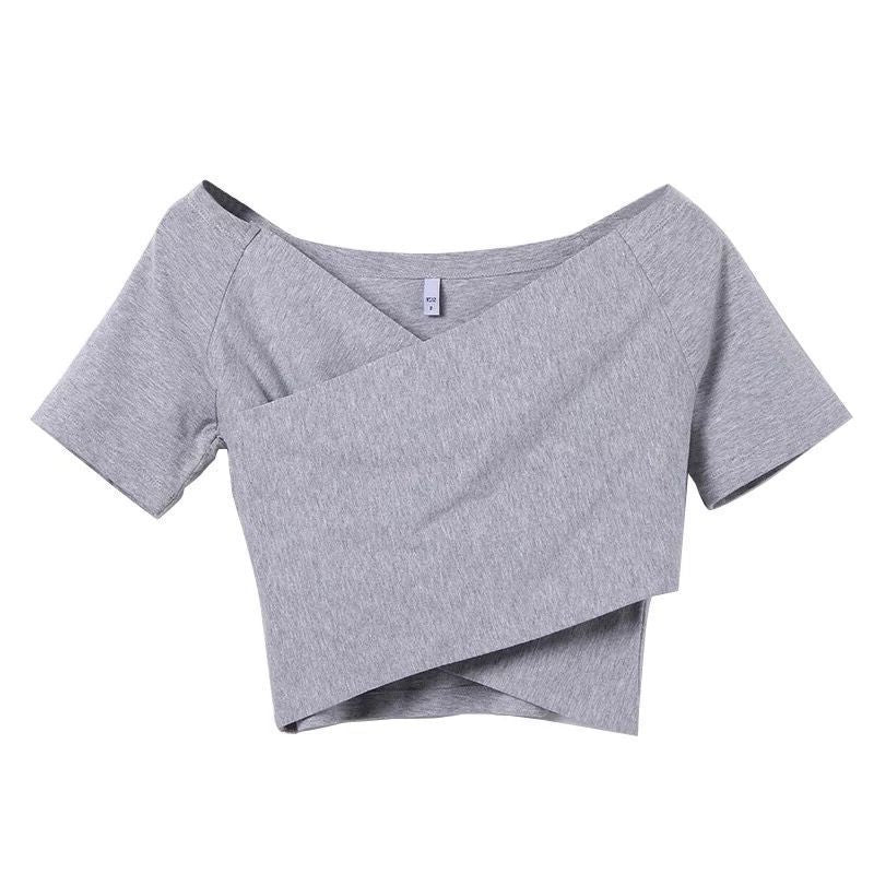 Sable · HZ TP-01 — V-neck wrap crop tee