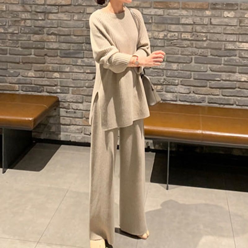 Galet · HZ BD-07 — knit sweater & wide-leg lounge set