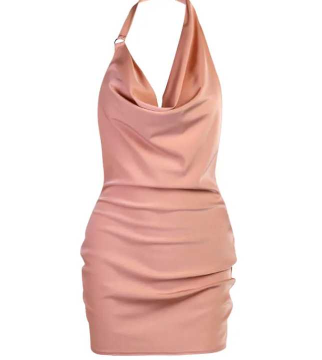 Positano · HZ SD-18 — halter satin slip dress