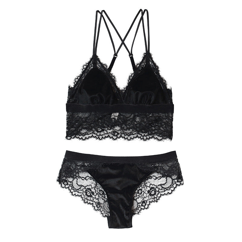 Ivoire · HZ IN-31 — velvet-trim lace bralette set